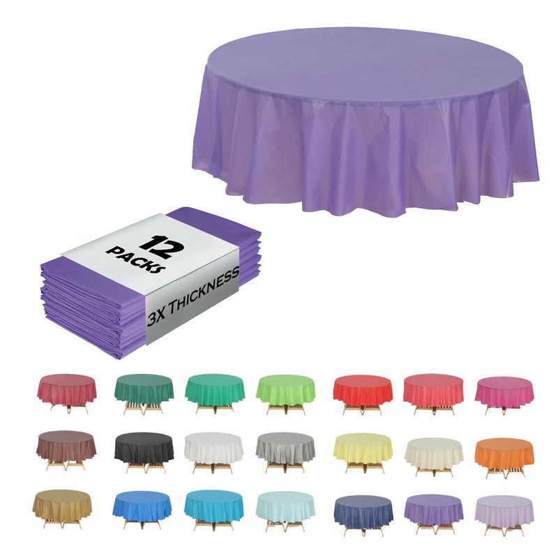 EVER SHINE Evershine (12-Pack Heavy Duty Plastic Table Covers Tablecloth (Reusable) (Round 84", Purple) - Image 1